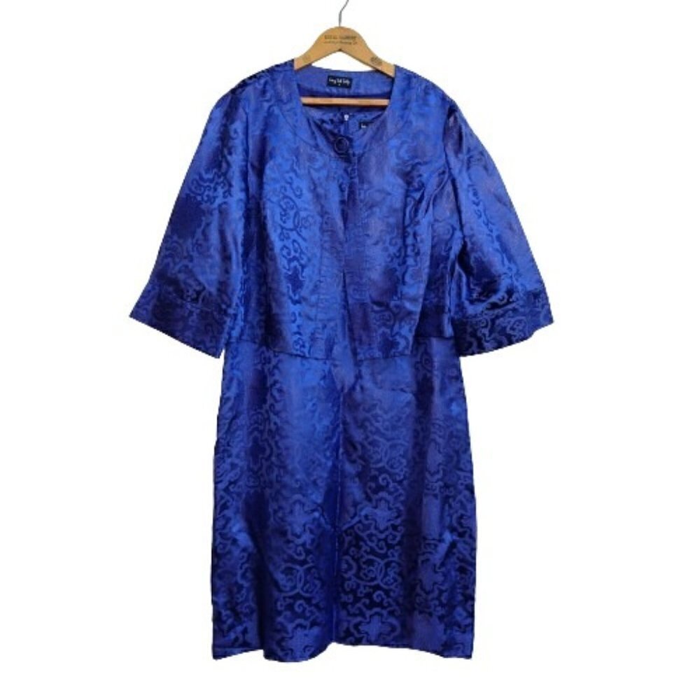 Long Tall Sally Blue Sheath Dress Swing Jacket Size 18 Tall Asian Inspired MOB
